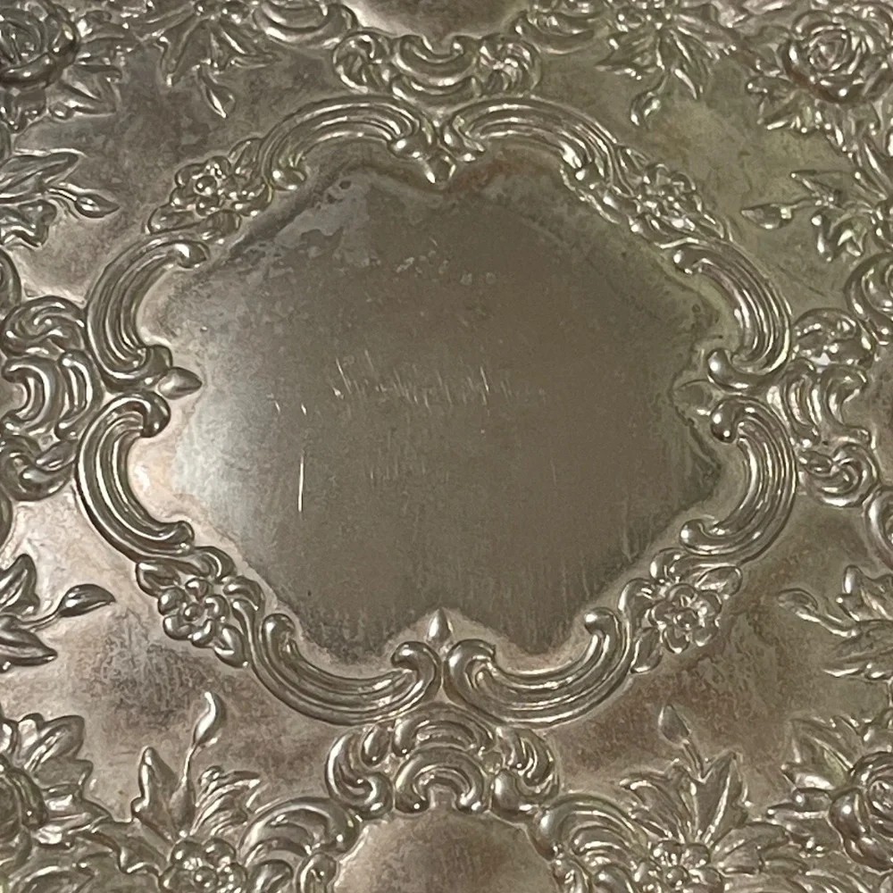 Vintage Victorian Vanity Mirror Silver Tone Handheld Mirror Art Deco